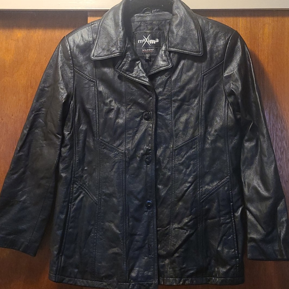 Women's Black Leather Coat - Size XXL